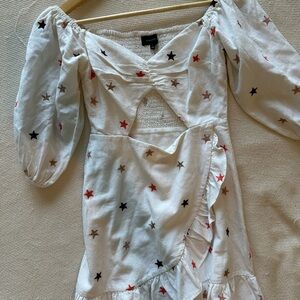 Majorelle White Off-Shoulder Dress with Star Pattern